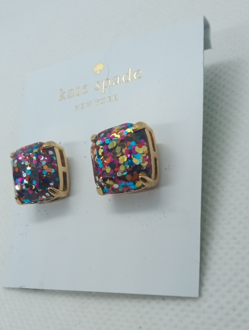 KATE SPADE SQUARE GLITTER POST EARRINGS - Picture 4 of 8